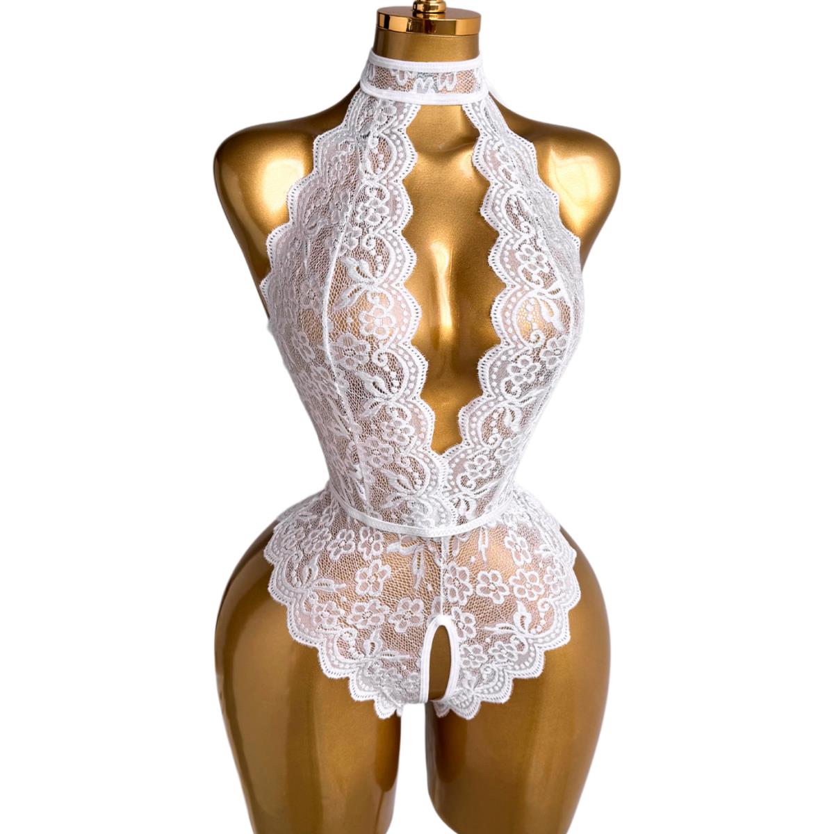 White Halter Neck Floral Lace  – обзор и цена Lace Teddy Lingerie