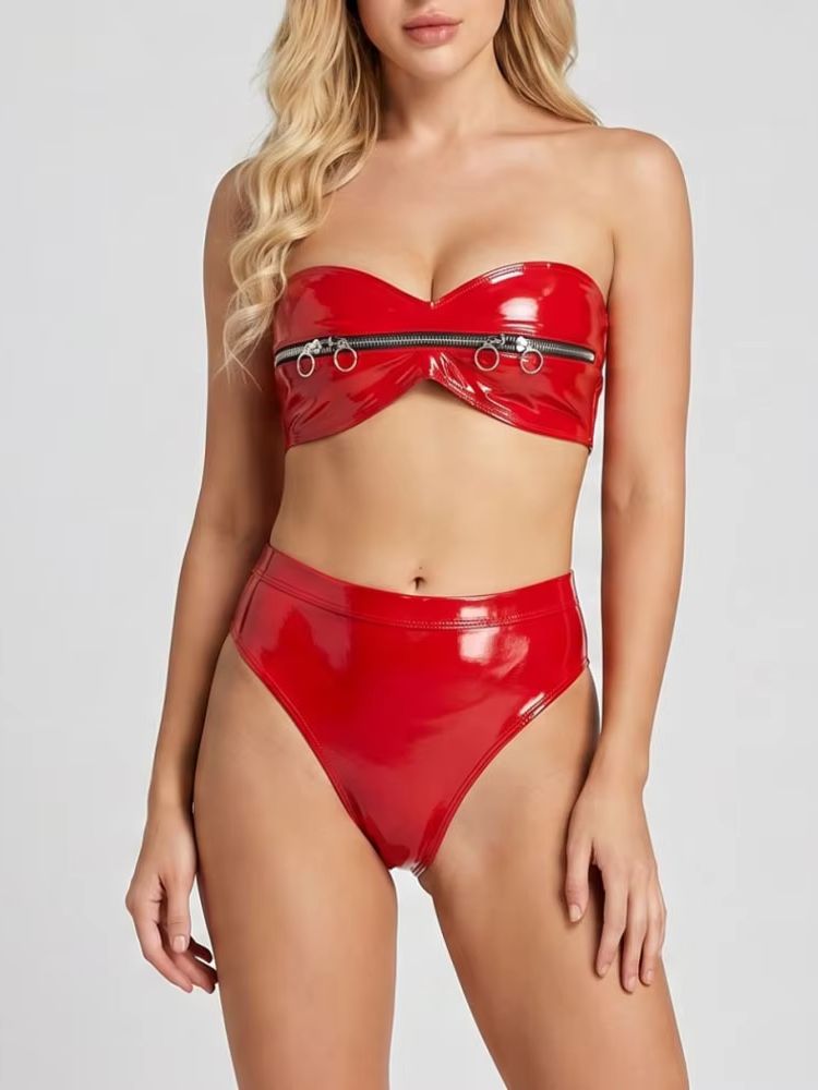 Wet Look PVC Outfit Zipper Bus – обзор и цена Thong Bikini Women